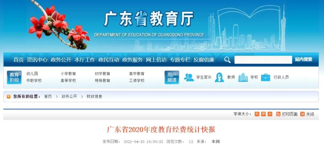 廣東2020年度教育經(jīng)費統(tǒng)計快報公布(圖1)